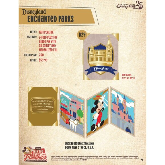 NEW! Disneyland Mickey strolling down Main Street Z fold LE 250 PIN ARTIST SIGNE - Picture 3 of 3